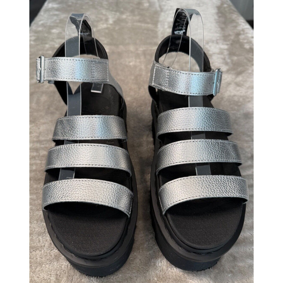 Dr Martens Blaire Metallic Silver Leather Platform Sandals Punk Grunge Size 9 - Picture 1 of 7